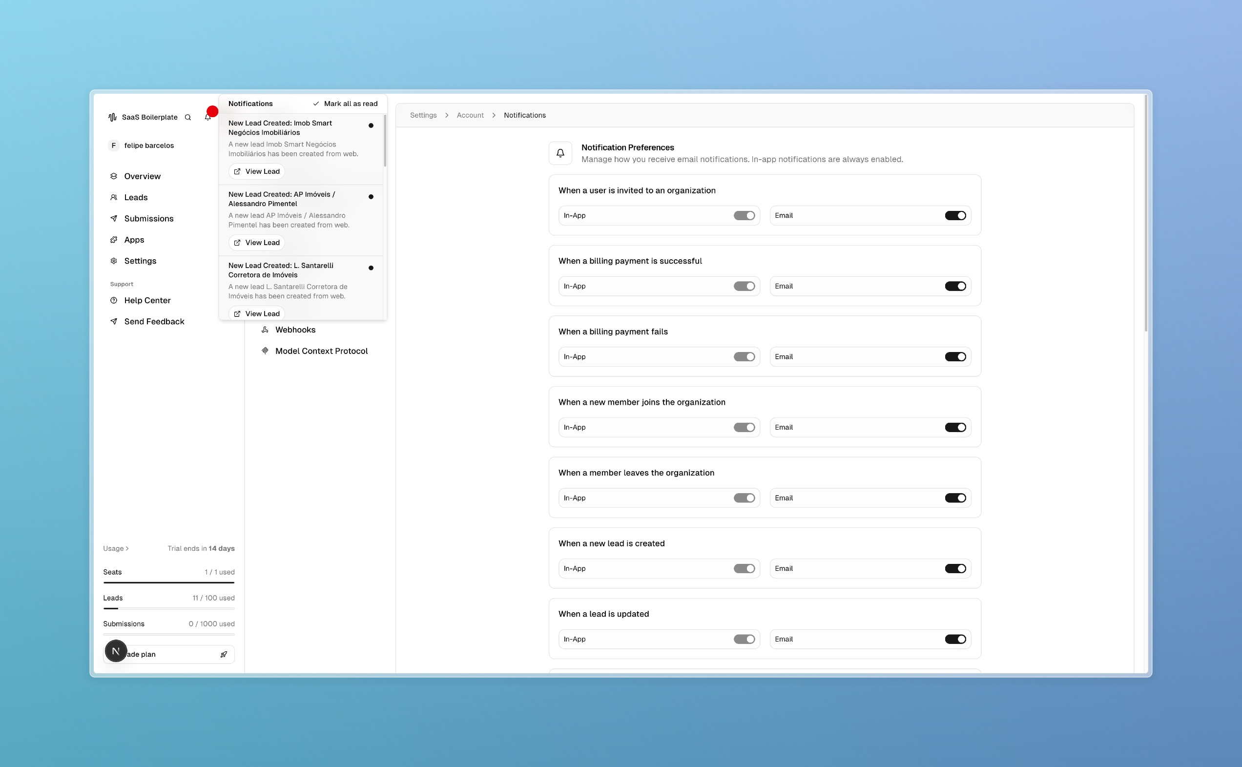 Avisos da pipeline da Editaliza